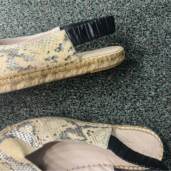 MARIAN Animal Snake Print Neutral Leather Sling Back Flat Espadrilles Shoes Sz 8