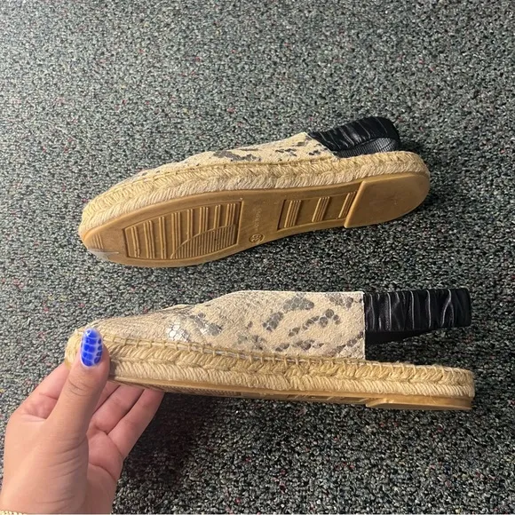 MARIAN Animal Snake Print Neutral Leather Sling Back Flat Espadrilles Shoes Sz 8