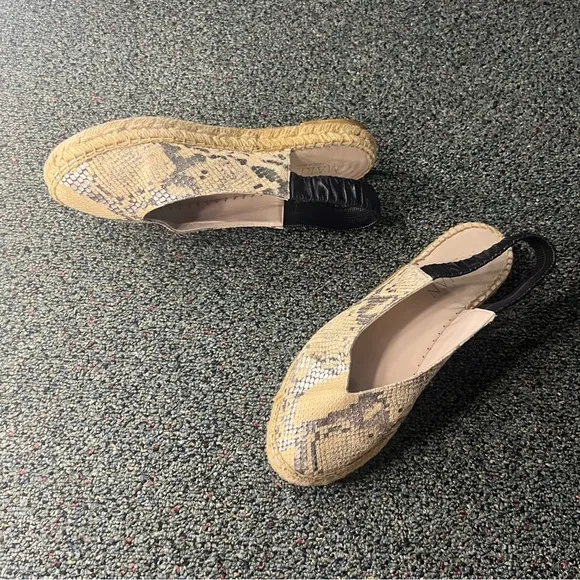 MARIAN Animal Snake Print Neutral Leather Sling Back Flat Espadrilles Shoes Sz 8
