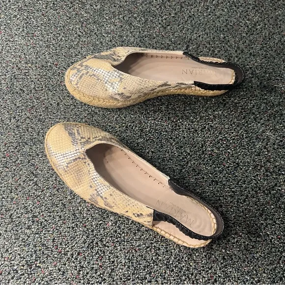 MARIAN Animal Snake Print Neutral Leather Sling Back Flat Espadrilles Shoes Sz 8