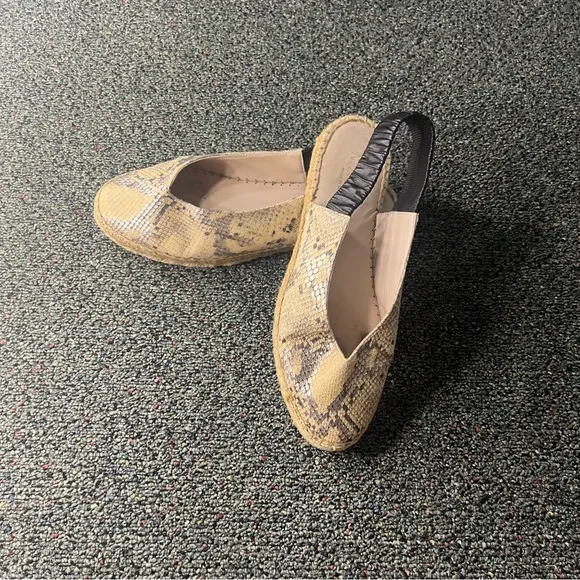 MARIAN Animal Snake Print Neutral Leather Sling Back Flat Espadrilles Shoes Sz 8