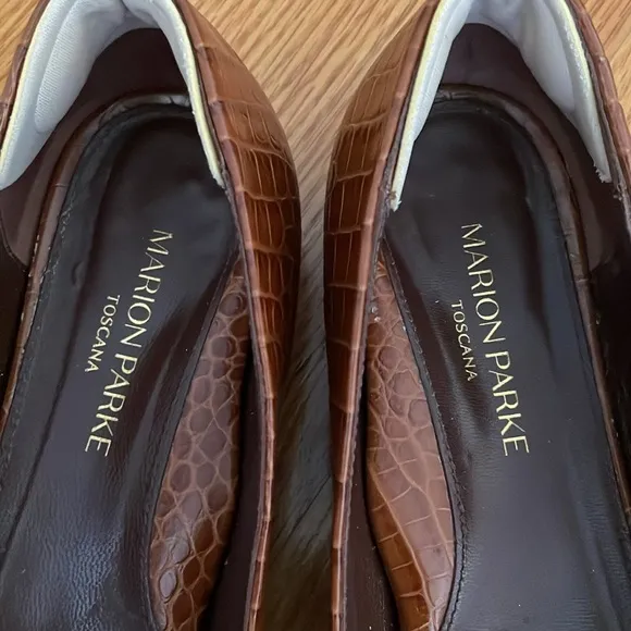 Marion Parke Brown Croc-Embossed Flats