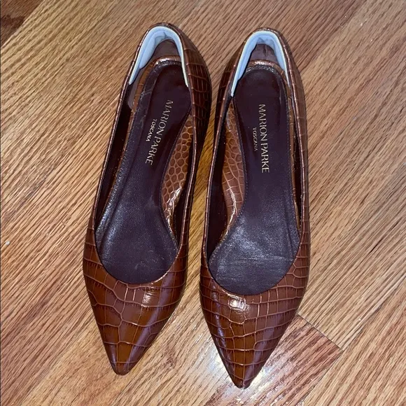 Marion Parke Brown Croc-Embossed Flats