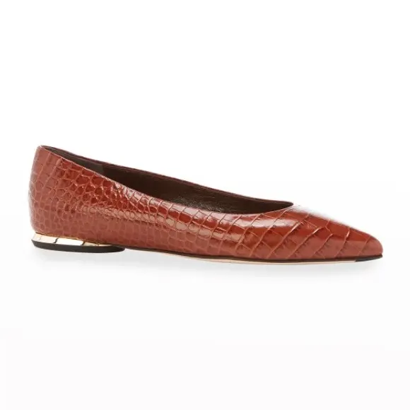 Marion Parke Brown Croc-Embossed Flats