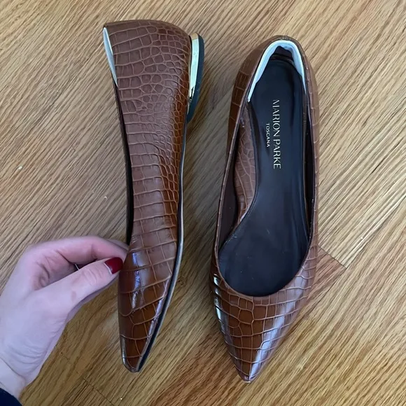 Marion Parke Brown Croc-Embossed Flats