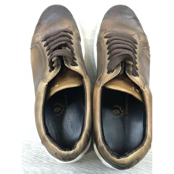 Martin Dingman Lorenzo Luxe Calf Skin Sneakers Men's Luggage Brown Sz 11.5