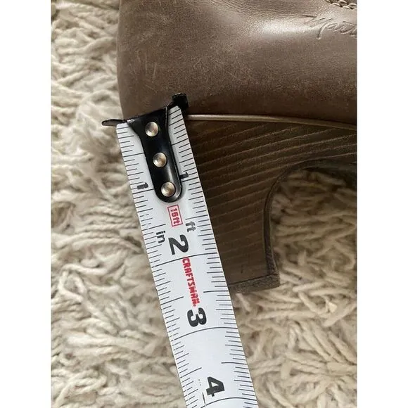 Martino Heeled Boots Taupe 8B Faux Shearling Leather Light Brown Lace Up