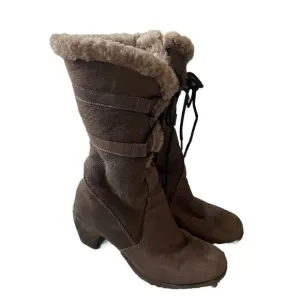 Martino Heeled Boots Taupe 8B Faux Shearling Leather Light Brown Lace Up