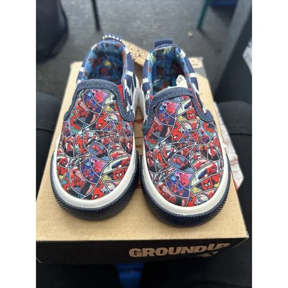 Marvel Spider-Man Slip On Sneakers Size 5C NEW In Box, GROUND UP‎ Blue/Red