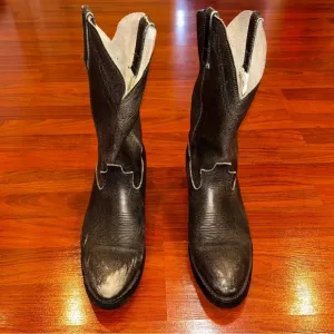 Masterson Black Leather Cowboy Boots with Pointed Toe and Stacked Heel