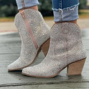 MATISSE HARLOW WESTERN ANKLE BOOTies clear rhinestones boots size 7, 8 new!!