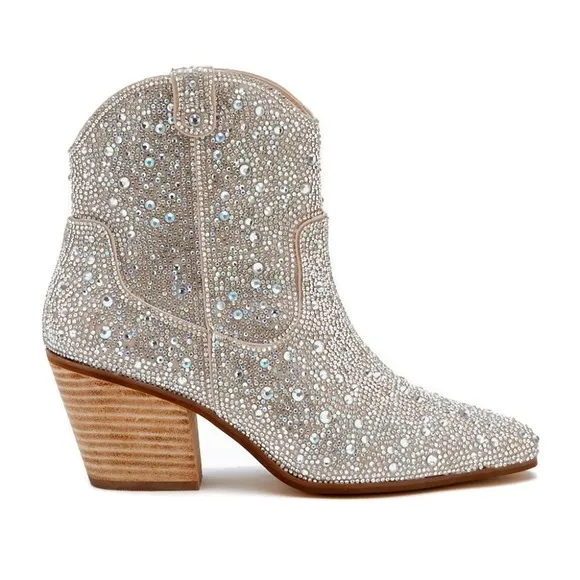 MATISSE HARLOW WESTERN ANKLE BOOTies clear rhinestones boots size 7, 8 new!!