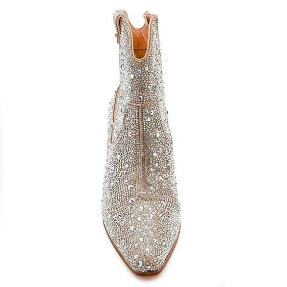 MATISSE HARLOW WESTERN ANKLE BOOTies clear rhinestones boots size 7, 8 new!!