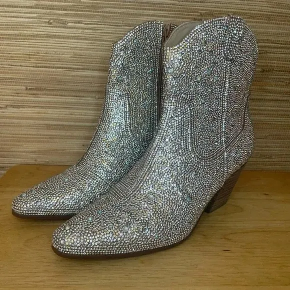 MATISSE HARLOW WESTERN ANKLE BOOTies clear rhinestones boots size 7, 8 new!!