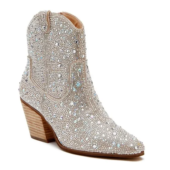 MATISSE HARLOW WESTERN ANKLE BOOTies clear rhinestones boots size 7, 8 new!!