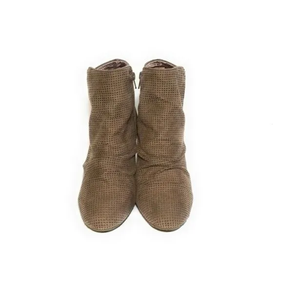 Maurices Crystal Scrunch Ankle Booties in Taupe Stacked Heel Womens Size 8.5