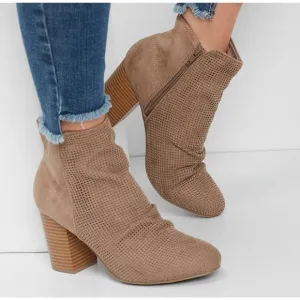Maurices Crystal Scrunch Ankle Booties in Taupe Stacked Heel Womens Size 8.5