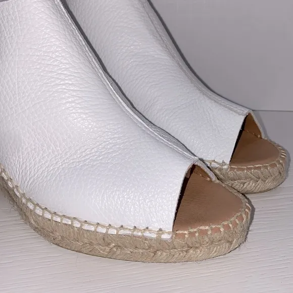Maypol Wedge Espadrilles White Marbled Leather Gold Tone Rhinestone Buckle 39