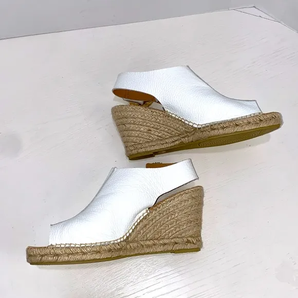 Maypol Wedge Espadrilles White Marbled Leather Gold Tone Rhinestone Buckle 39