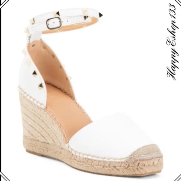 Maypol Womens White Leather Espadrilles w Gold Stud  Detail / NWOT/ Size 7.5