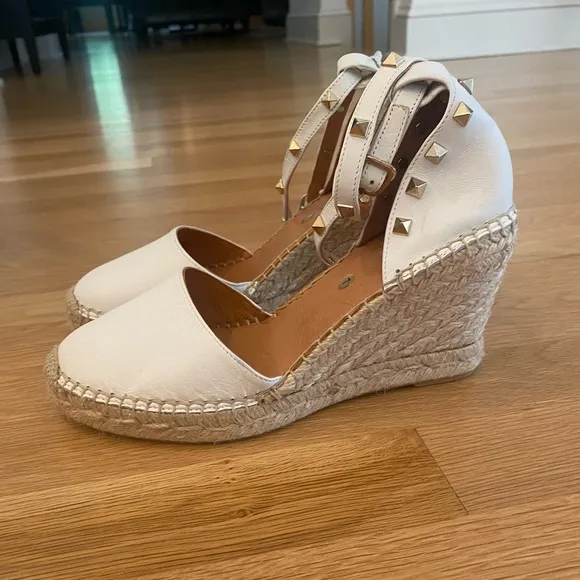 Maypol Womens White Leather Espadrilles w Gold Stud  Detail / NWOT/ Size 7.5