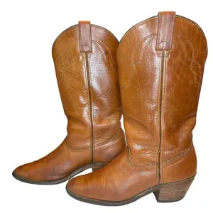 Men's Berman Western Cowboy Boots Brown Leather Stitch Detail Size 9.5 D