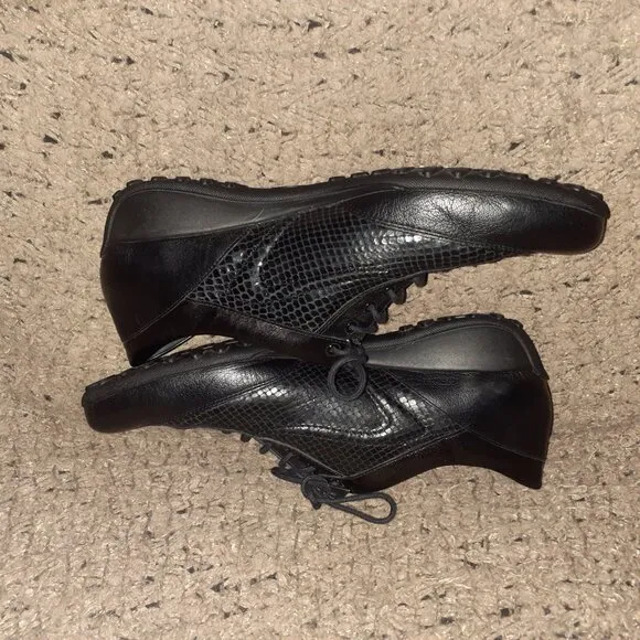 MEPHISTO Air-Jet-Black Leather/Snake Pattern-Lace-Up Sneakers-Sz 9.5-Excellent