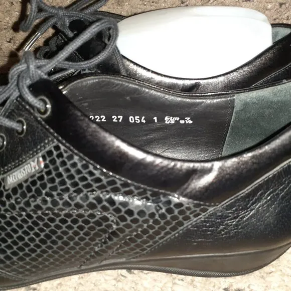 MEPHISTO Air-Jet-Black Leather/Snake Pattern-Lace-Up Sneakers-Sz 9.5-Excellent