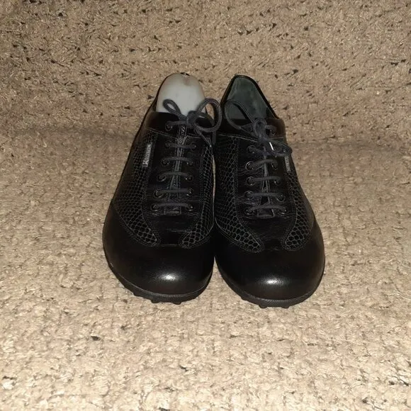 MEPHISTO Air-Jet-Black Leather/Snake Pattern-Lace-Up Sneakers-Sz 9.5-Excellent