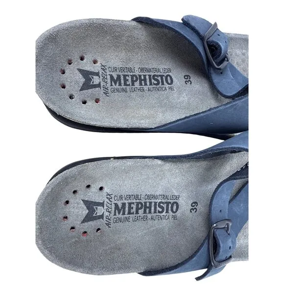 Mephisto Women's Helen Thong Sandal in Navy Leather, Size EU 39 / US 9
