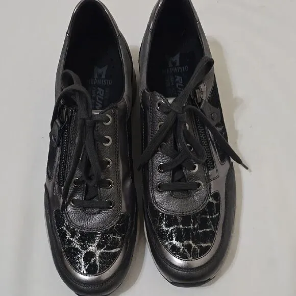 MEPHISTO Black Sneakers with Unique Pattern SIZE 10 US