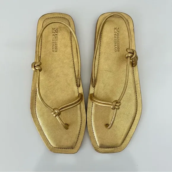 MERCEDES CASTILLO Julianna Napa Slingback Thong Sandals in Gold