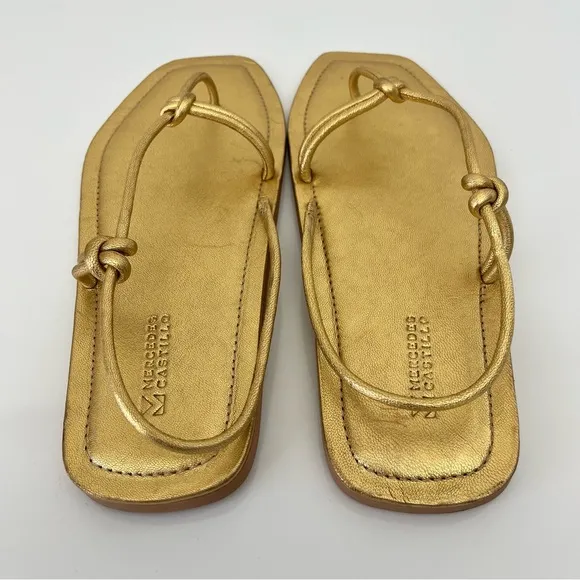 MERCEDES CASTILLO Julianna Napa Slingback Thong Sandals in Gold