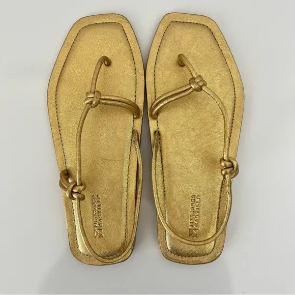 MERCEDES CASTILLO Julianna Napa Slingback Thong Sandals in Gold