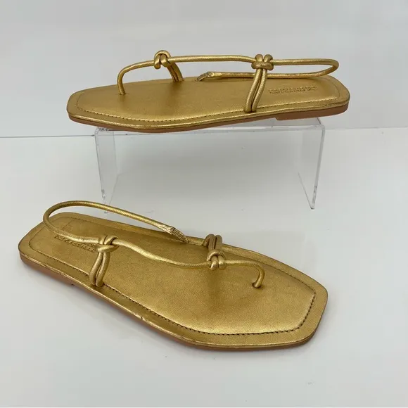 MERCEDES CASTILLO Julianna Napa Slingback Thong Sandals in Gold