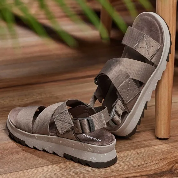 Merrell Alpine Cush Backstrap sandals gray brindle hiking comfort velcro