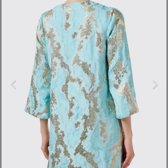 Mestiza Ines Turquoise and Gold Jacquard Dress
