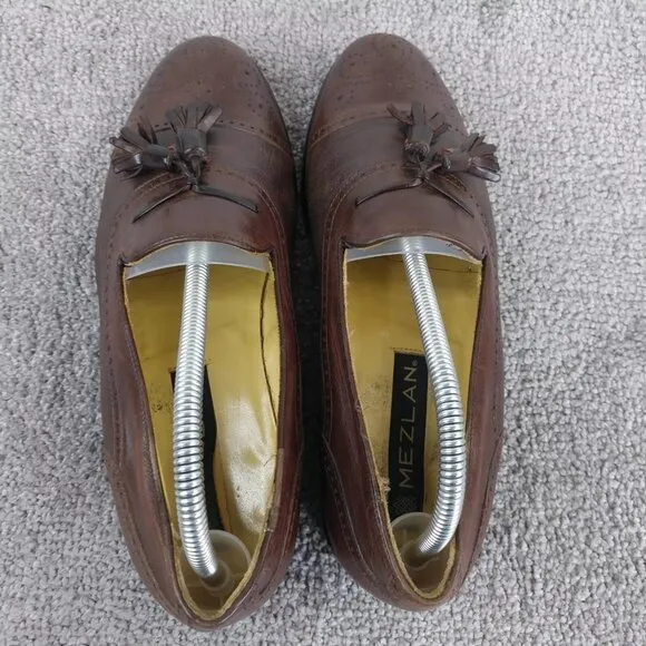 Mezlan Havana Tassel Loafers Mens 7.5 Dress Shoes Cap Toe Brown Leather Spain