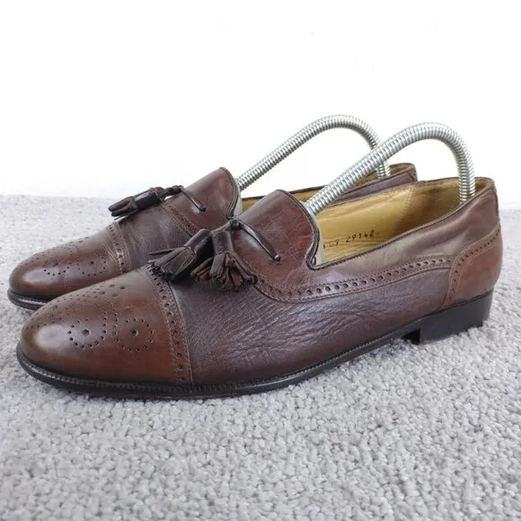 Mezlan Havana Tassel Loafers Mens 7.5 Dress Shoes Cap Toe Brown Leather Spain