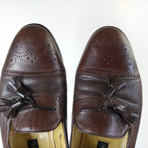 Mezlan Havana Tassel Loafers Mens 7.5 Dress Shoes Cap Toe Brown Leather Spain