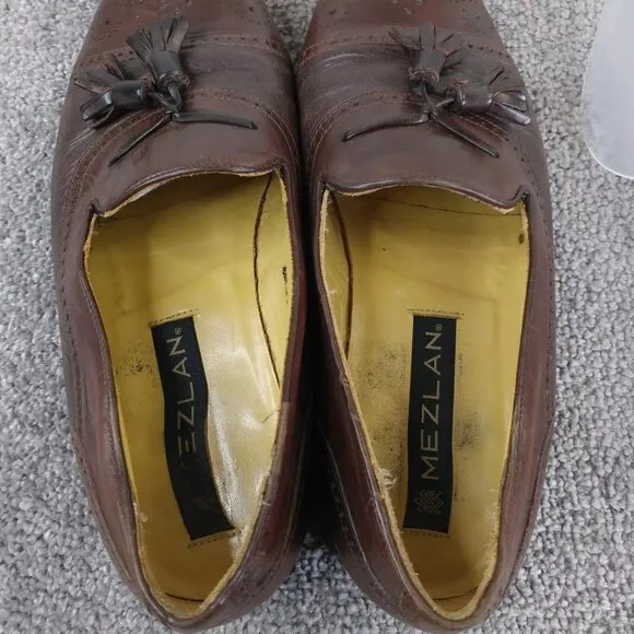Mezlan Havana Tassel Loafers Mens 7.5 Dress Shoes Cap Toe Brown Leather Spain