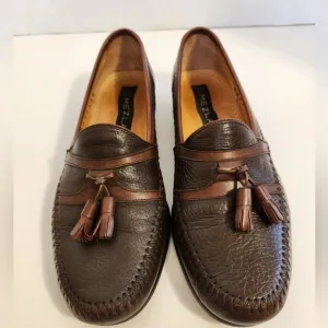 Mezlan Men's Brown Pebbled Leather Kiltie Tassel Slip On Loafers Italy Office