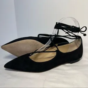 M. Gemi Brezza Black Ballerina Lace Up Suede Point Toe Flats 36/6