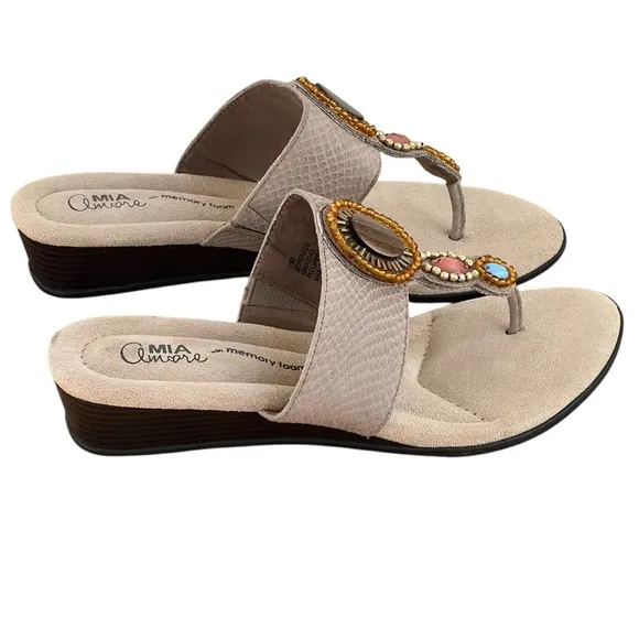 Mia Amore Berenice Jeweled Embellished Wedge Thong Sandals 10 M