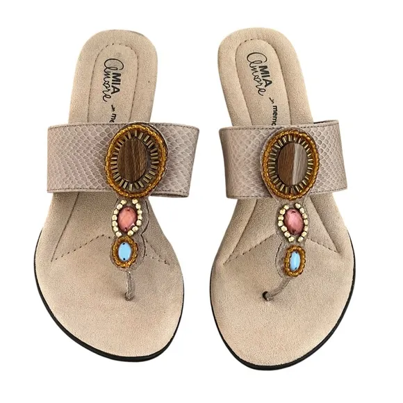 Mia Amore Berenice Jeweled Embellished Wedge Thong Sandals 10 M