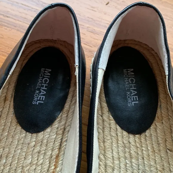 Michael Kors Black Leather Lola Espadrilles White Flowers
