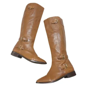 Michael Kors Cognac Buckled Riding Boots Women's Brown Knee High Boots sz 10