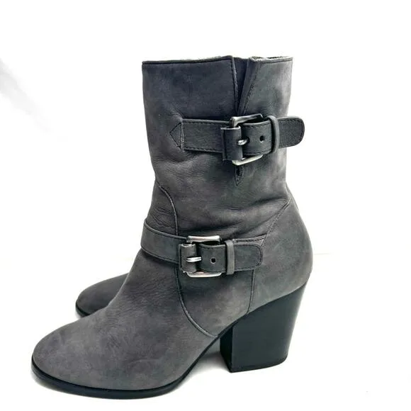 MICHAEL KORS Gray Leather Heeled Booties Boots Size 6.5