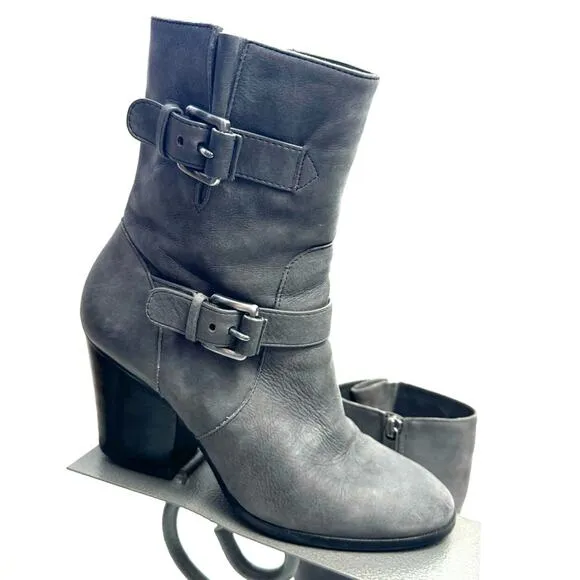 MICHAEL KORS Gray Leather Heeled Booties Boots Size 6.5