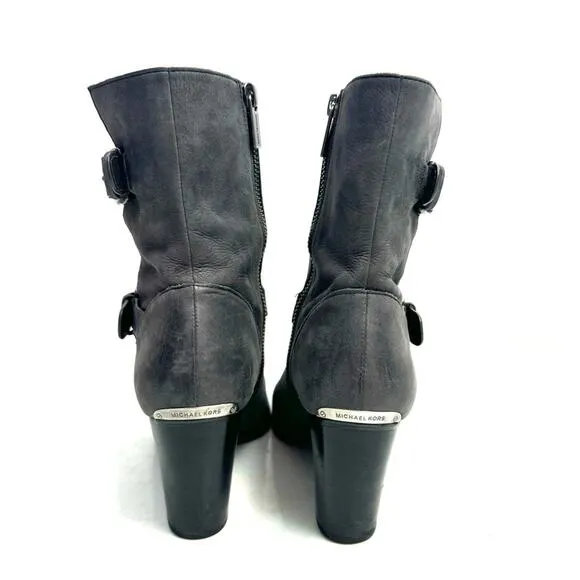 MICHAEL KORS Gray Leather Heeled Booties Boots Size 6.5